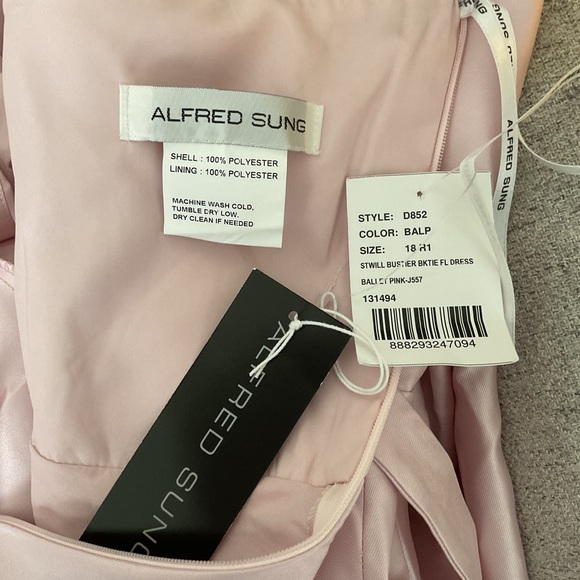 ALFRED SUNG Lace-Up Bustier Full Skirt Pockets Satin Pink Maxi Dress NWT 18 - Picture 12 of 13